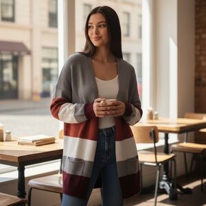 Striped Open-Front Cardigan Sweater women’s size XL